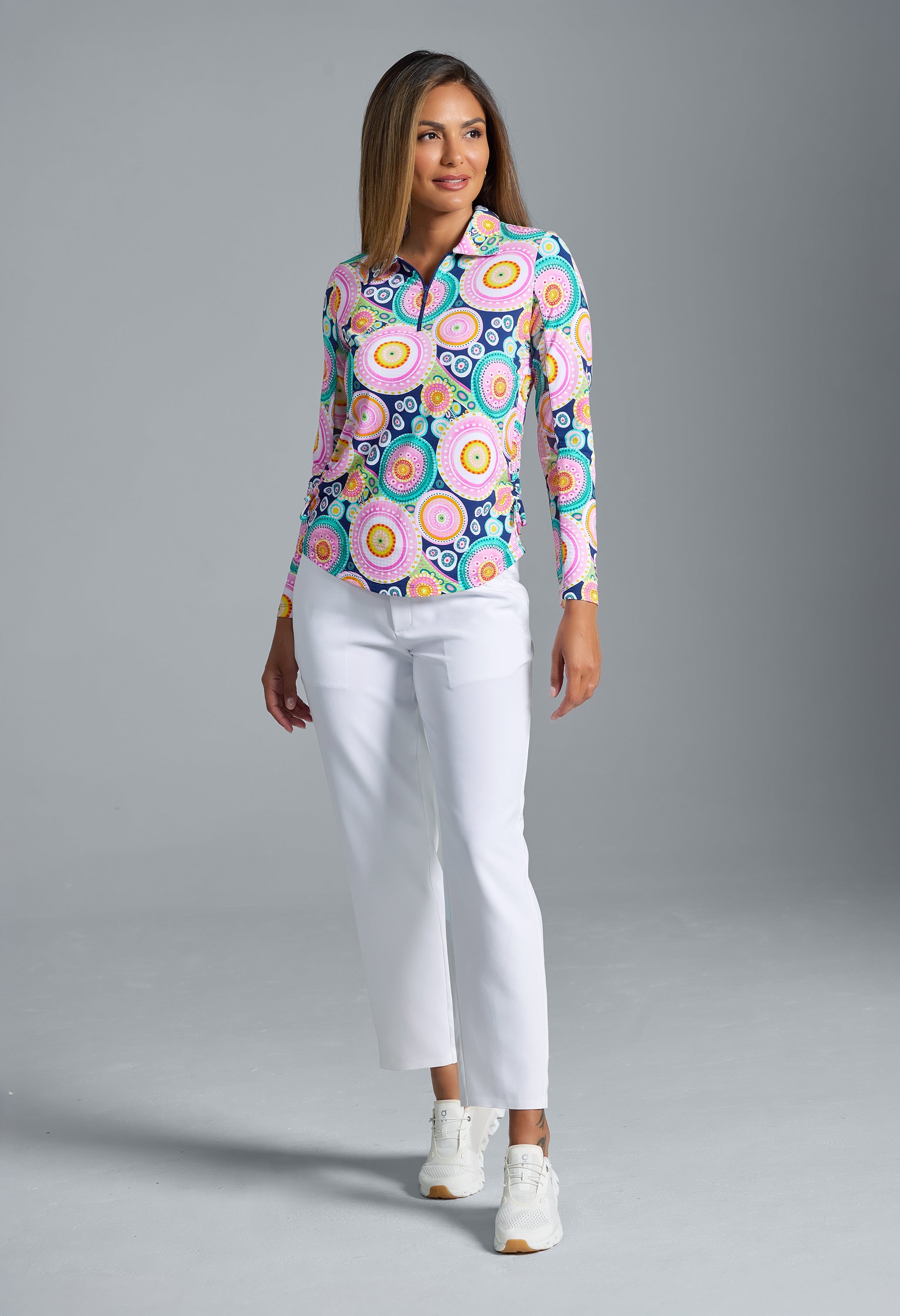 Leona Print Adjustable Length Long Sleeve Polo – 48933